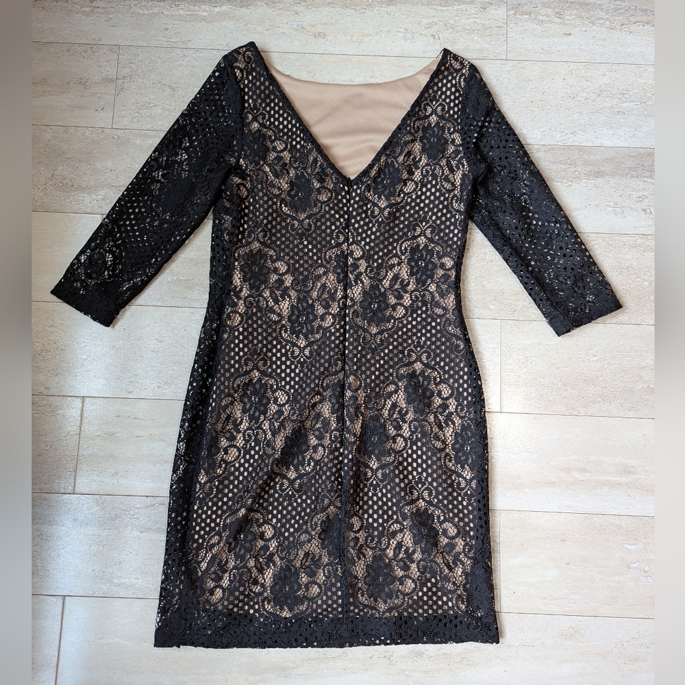 Topshop Black Nude Lace Mini Dress Size 6 - Picture 6 of 8